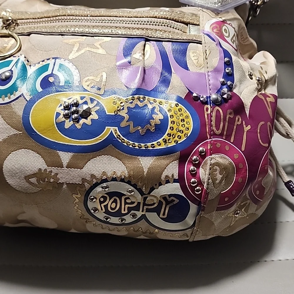 Y2K COACH Poppy Graffiti Glam Tote Crossbody Signature Rare Bag Purse 2 Hangtag